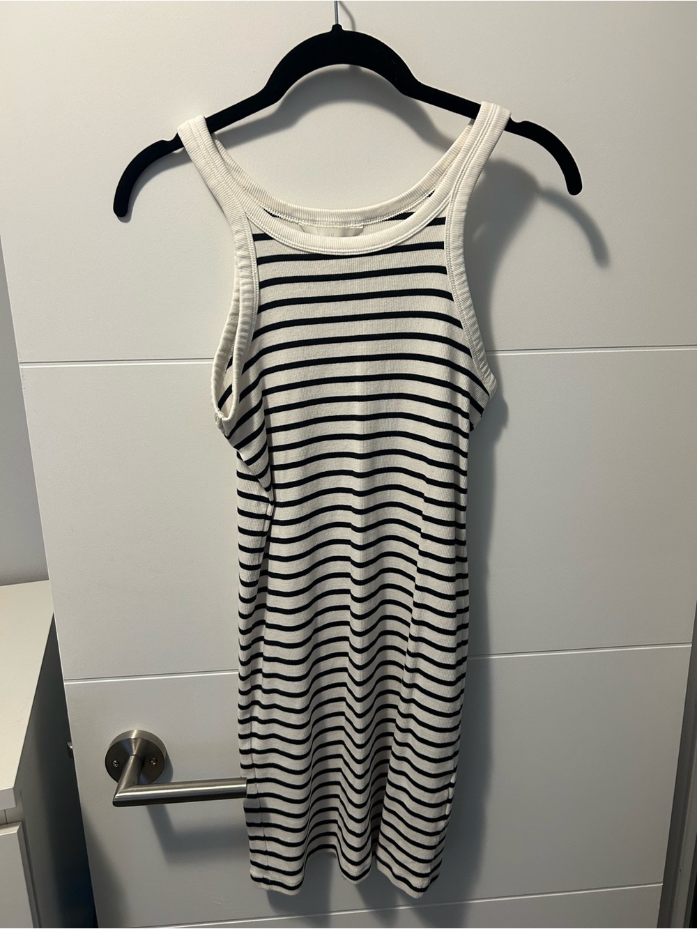 Striped Racerback Tank Dress - Black & White
